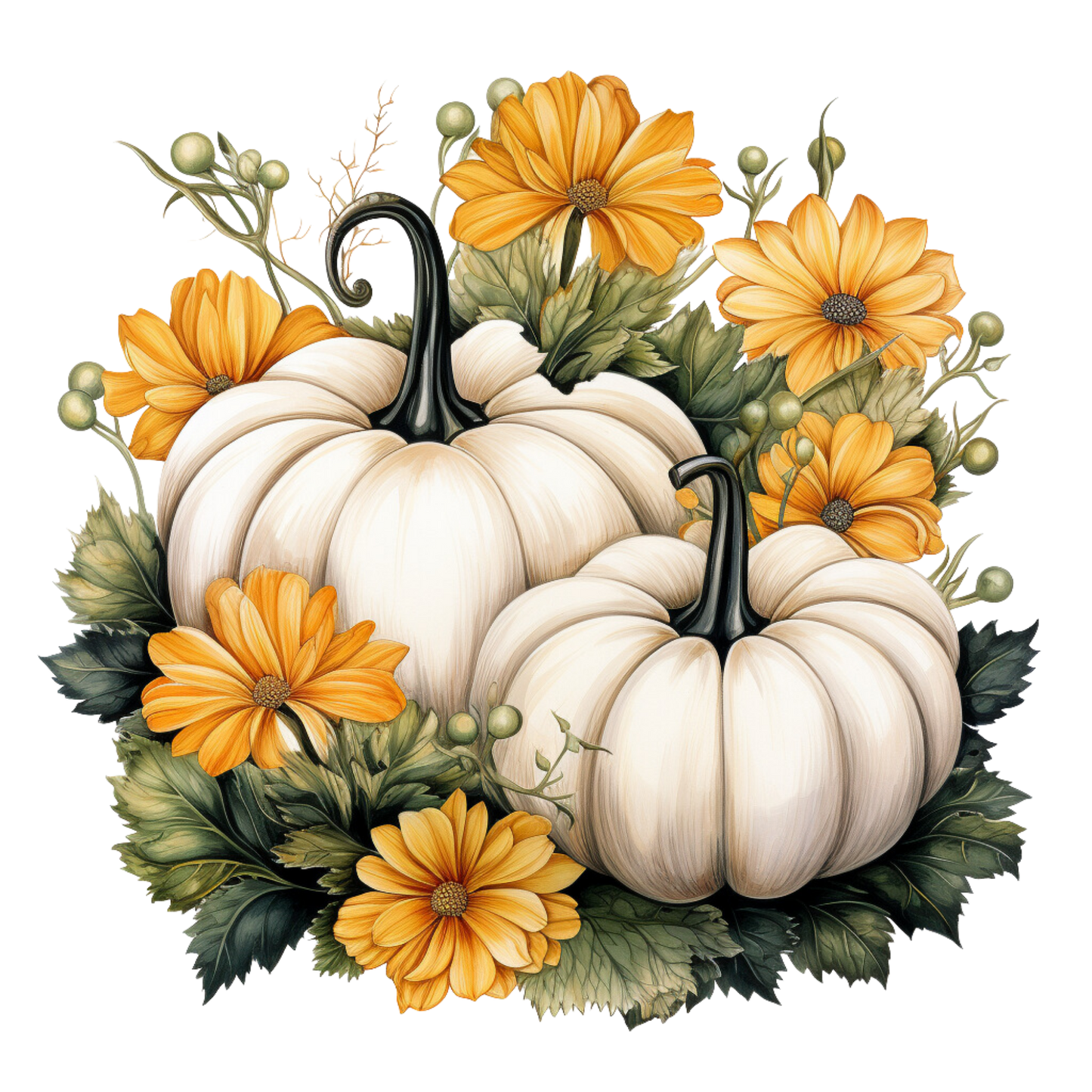 Print med grasskar og gule blomster i ekte halloween spirit i  10x15 cm eller 13x18 cm